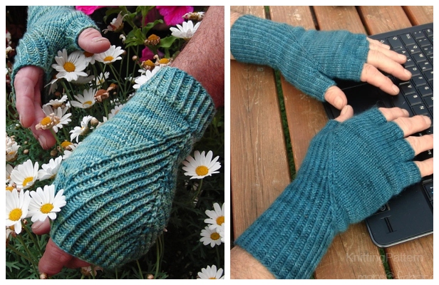 Gants sans doigts côtelés en tricot / Mitaines Modèles de tricot gratuits