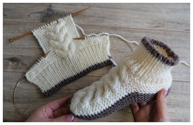 Knit Women Cable Slipper Boots Free Knitting Pattern