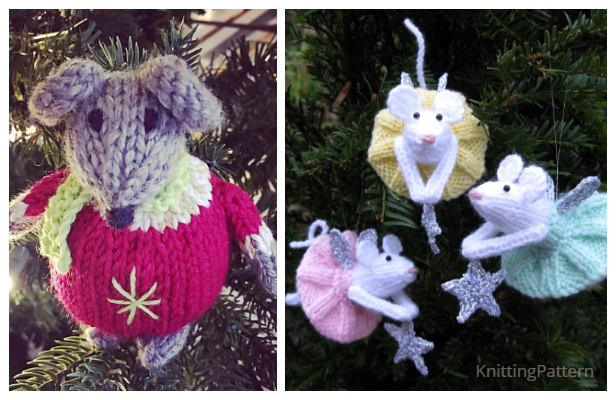 6 Ornement de souris de Noël en tricot Modèles de tricot gratuits