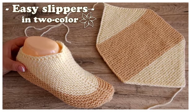 Easy Two-color Garter Stitch Slippers Free Knitting ...