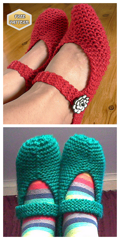 Knit Super Easy Adult Mary Jane Slippers Free Knitting Patterns