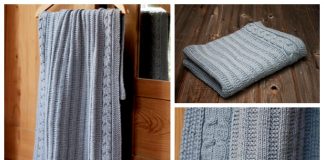 Knit Cable Blue Blanket Free Knitting Pattern