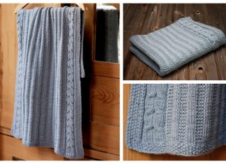 Knit Cable Blue Blanket Free Knitting Pattern