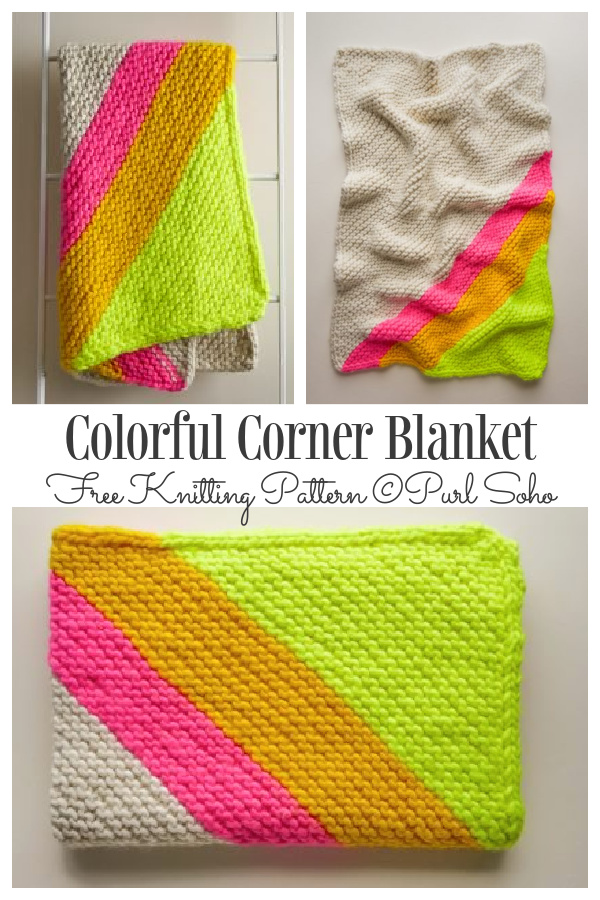 Knit Colorful Corner Blanket Free Knitting Patterns
