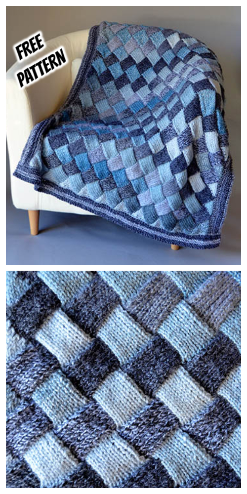 Knit Entrelac Woven Sky Throw Free Knitting Pattern