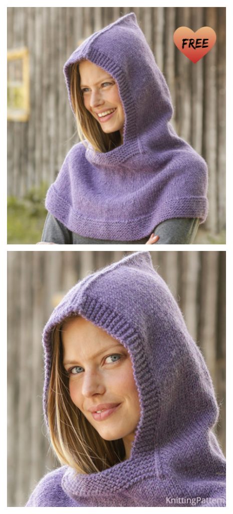 Easy Women Garter Stitch Hooded Cowl Free Knitting Pattern