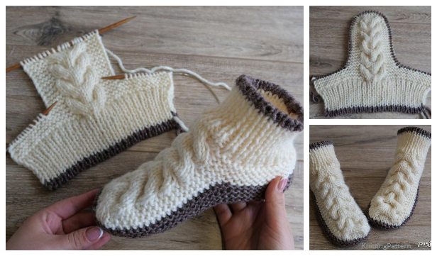 Knit Women Cable Slipper Boots Free Knitting Pattern