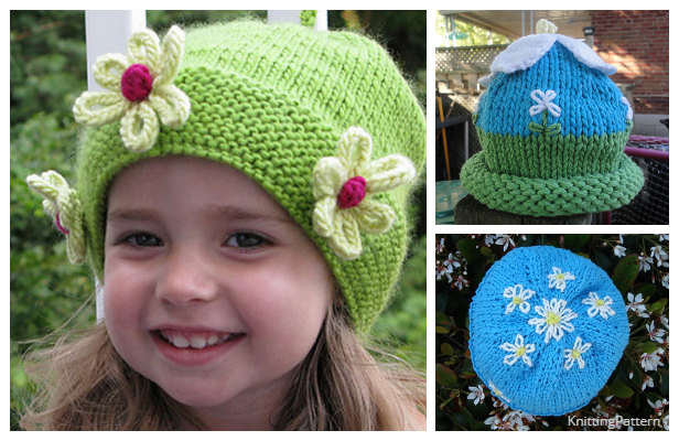 Knit Daisy Flower Beanie Hat Free Knitting Patterns