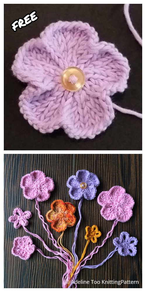 Knit 5-Petal Flower Free Knitting Patterns - Knitting Pattern