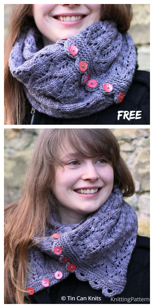 Knit Gothic Lace Buttoned Cowl Free Knitting Patterns