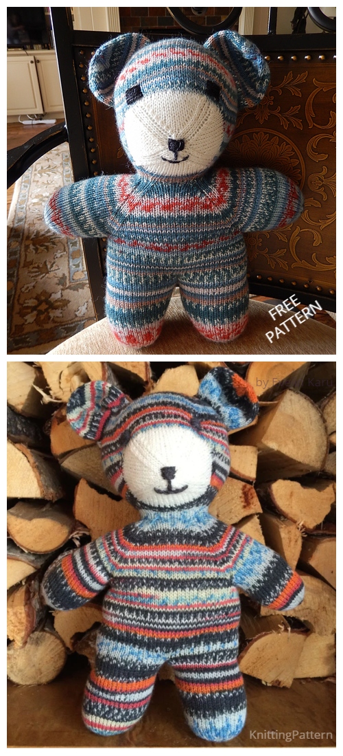 Knit Colorful Teddy Bear Free Knitting Pattern