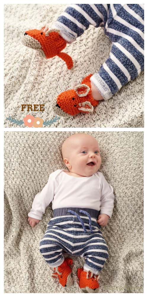 Knit Baby Fox Booties Slippers Free Knitting Patterns