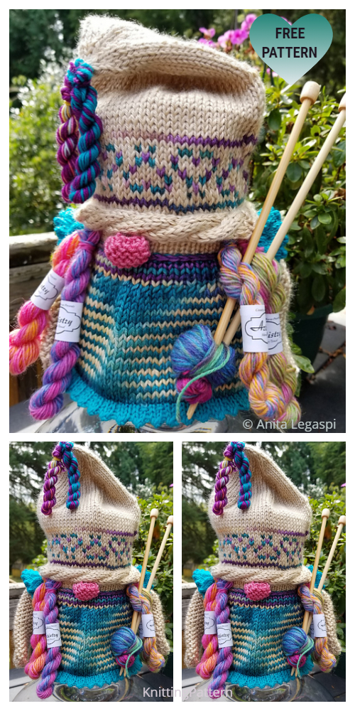 Knit Gnome Lady Jar Cover Free Knitting Pattern