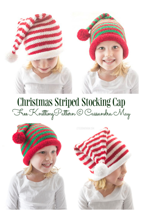 Christmas Striped Stocking Cap Free Knitting Patterns