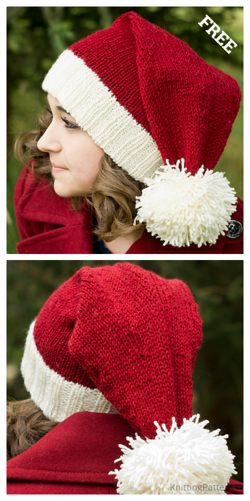 Knit Christmas Santa Hat Free Knitting Patterns Knitting