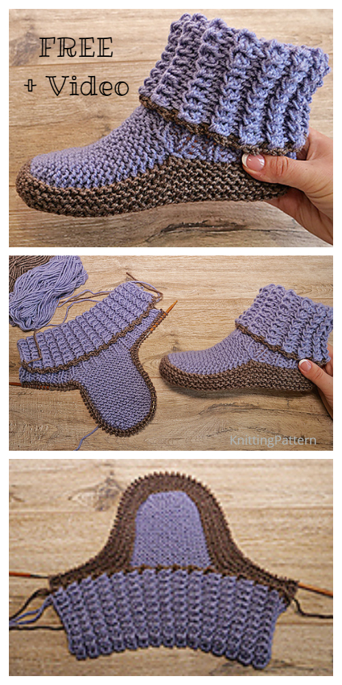 Knit Adult Ribbed Slippers Free Knitting Pattern + Video