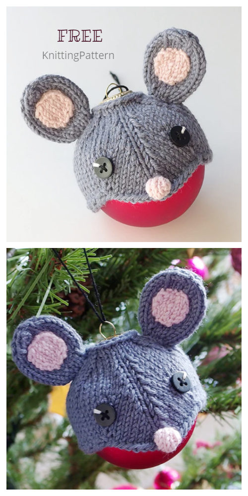 Knit Christmas Mouse Hat Bauble Ornament Free Knitting Patterns