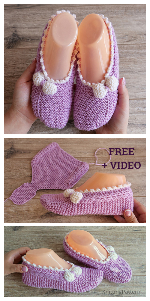 Knit One-Piece Pink Slippers Free Knitting Pattern + Video