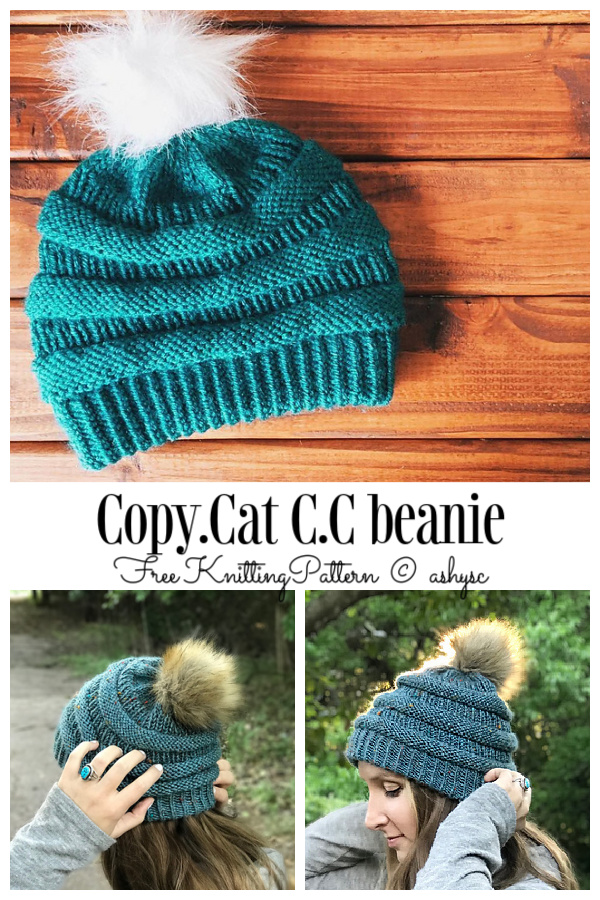 Knit Ribbed Copycat C.C Beanie Hat Free Knitting Patterns