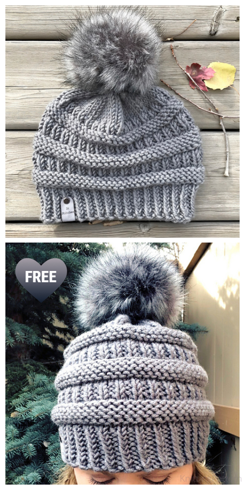 Knit Ribbed C.C Beanie Hat Free Knitting Patterns