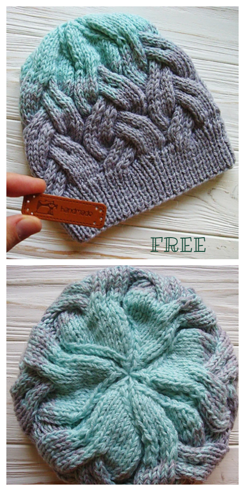 Knit Gradient Color Adult Cable Hat Free Knitting Pattern