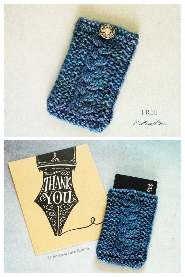 Knit Plaited Gift Card Cozy Free Knitting Pattern