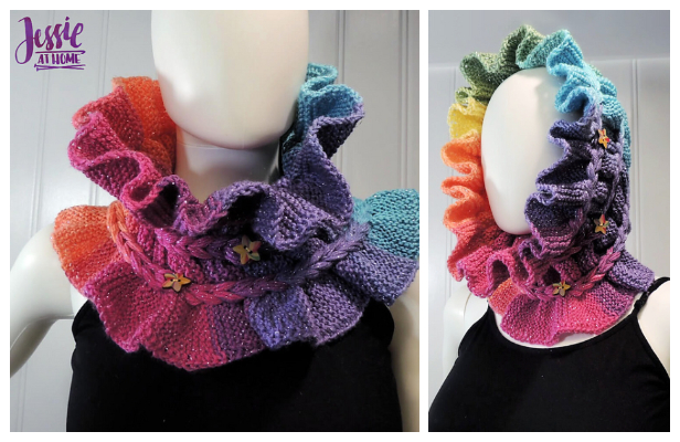 Knit Rainbow Ruffle Cowl Free Knitting Patterns