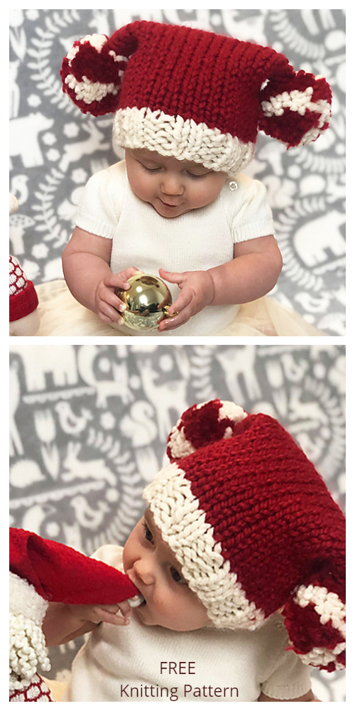 Baby Santa Sack Beanie Hat Free Knitting Patterns