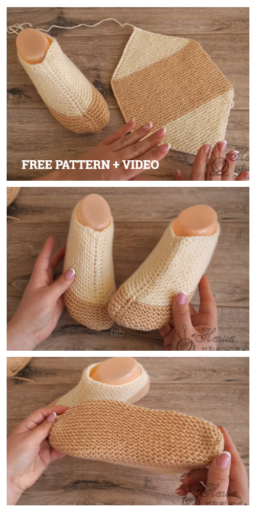 Easy Two-color Garter Stitch Slippers Free Knitting Patterns + Video