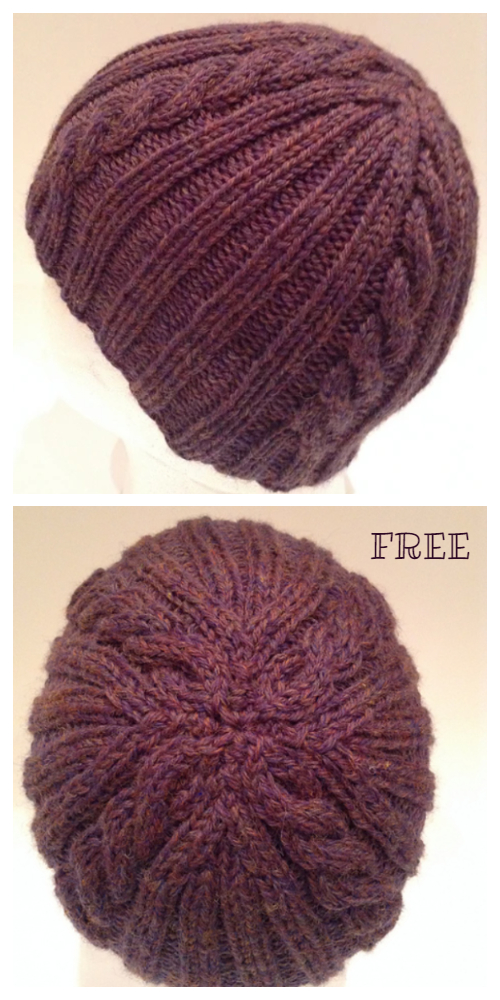 Knit Ribs in Cables Beanie Hat Free Knitting Pattern