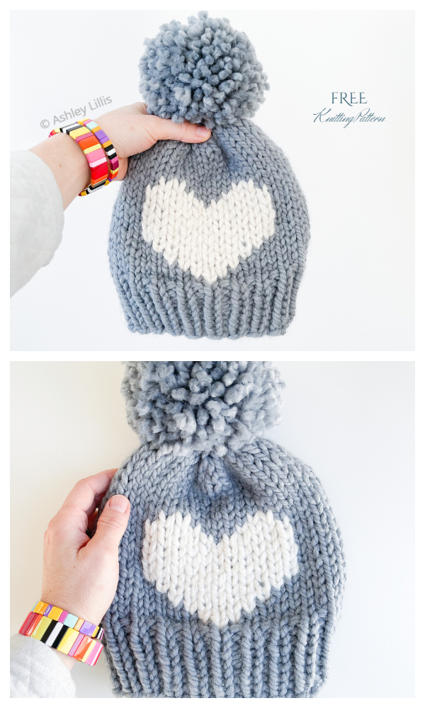 Knit Valentine Big Heart Hat Free Knitting Pattern