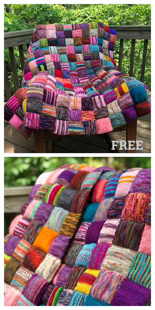 The Square Puff Beekeeper's Quilt Blanket Free Knitting Pattern