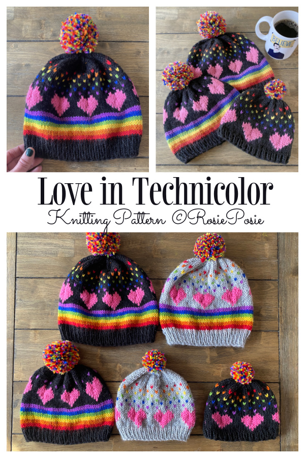 Love in Technicolor Heart Hat Knitting Patterns - FREE by 1/21/2022