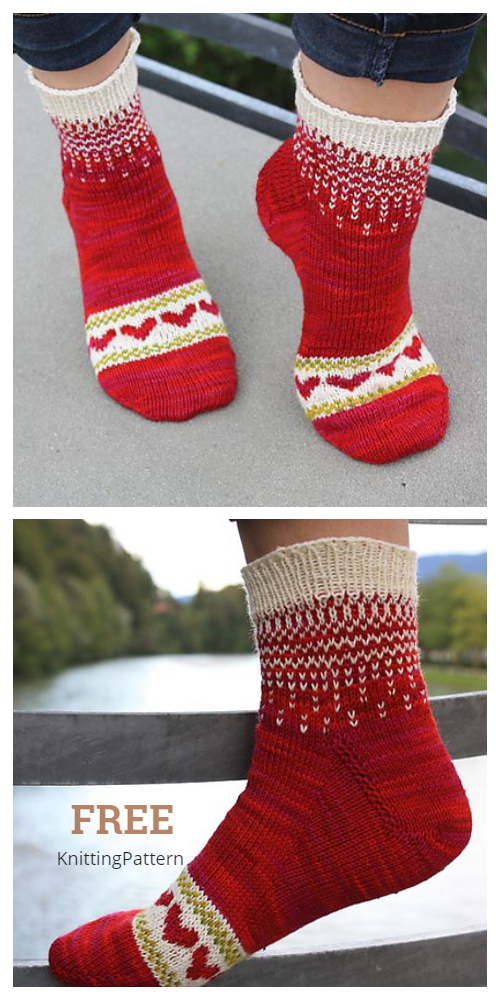 Knit Heart Valentine Socks Free Knitting Patterns