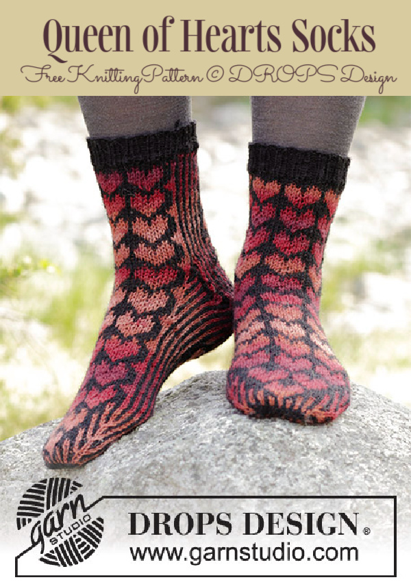Queen of Hearts Socks Free Knitting Patterns 