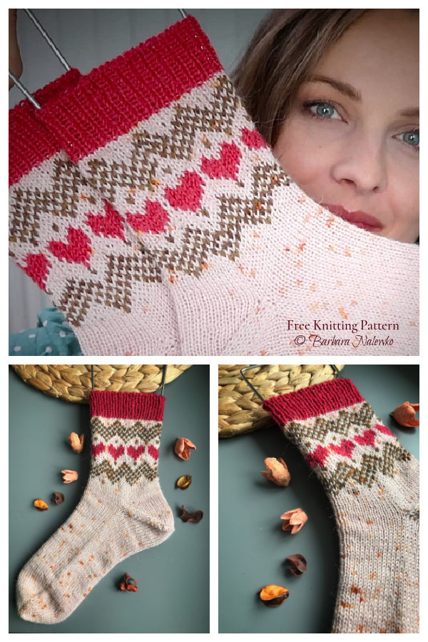 Cute Hearts Socks Free Knitting Patterns