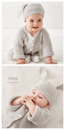 Knit Baby Bunny Hat Sweater Set Free Knitting Pattern - Knitting Pattern