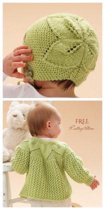 Knit Baby Leaf Cardigan Hat Set Free Knitting Patterns - Knitting Pattern
