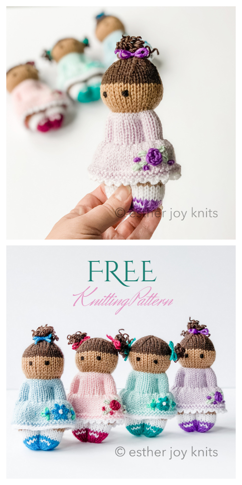 Knit Toy Flower Girls Free Knitting Pattern