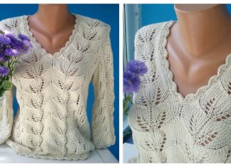 Knit Women Leaf Pullover Sweater Free Knitting Pattern