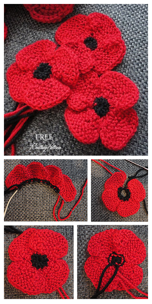 Knit Poppy Flower Free Knitting Patterns Knitting Pattern