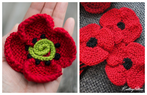 Knit Poppy Flower Free Knitting Patterns - Knitting Pattern