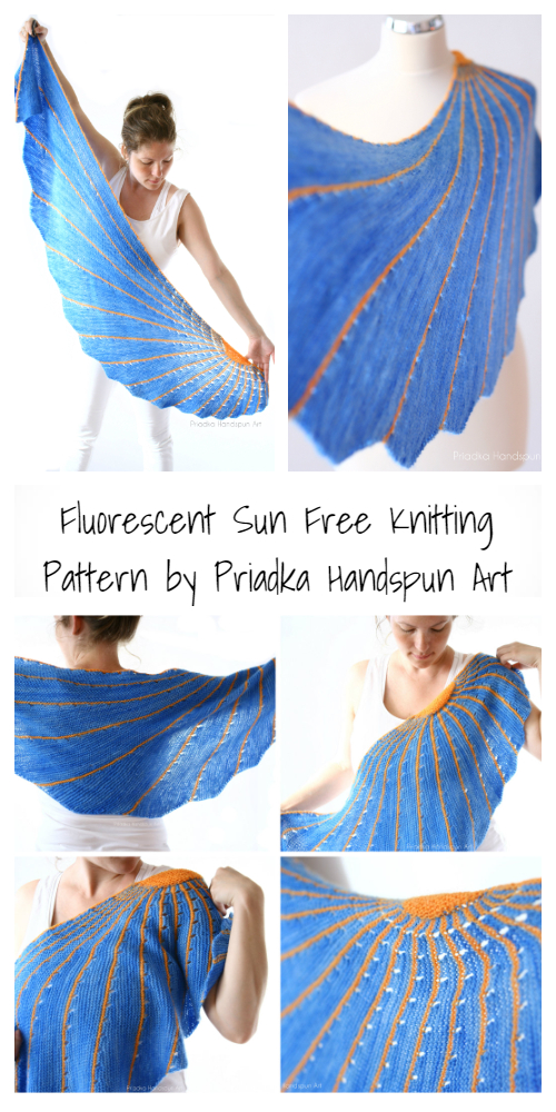 Knit Fluorescent Sun Asymetrical Crescent Shawl Free Knitting Pattern