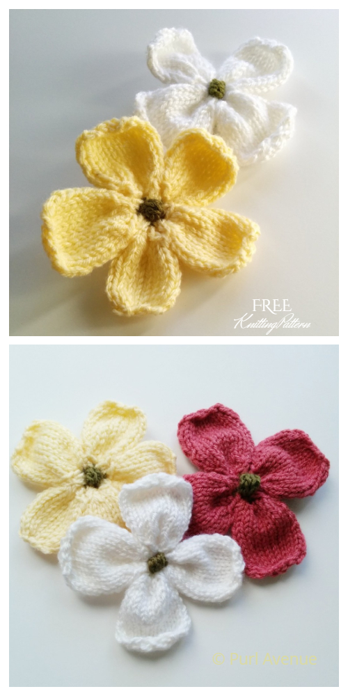 Knit Dogwood Blossoms Flower Free Knitting Pattern + Video