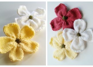 Knit Dogwood Blossoms Flower Free Knitting Pattern + Video