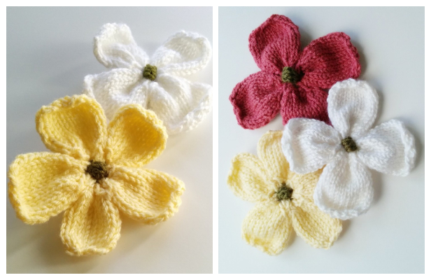 Knit Dogwood Blossoms Flower Free Knitting Pattern + Video