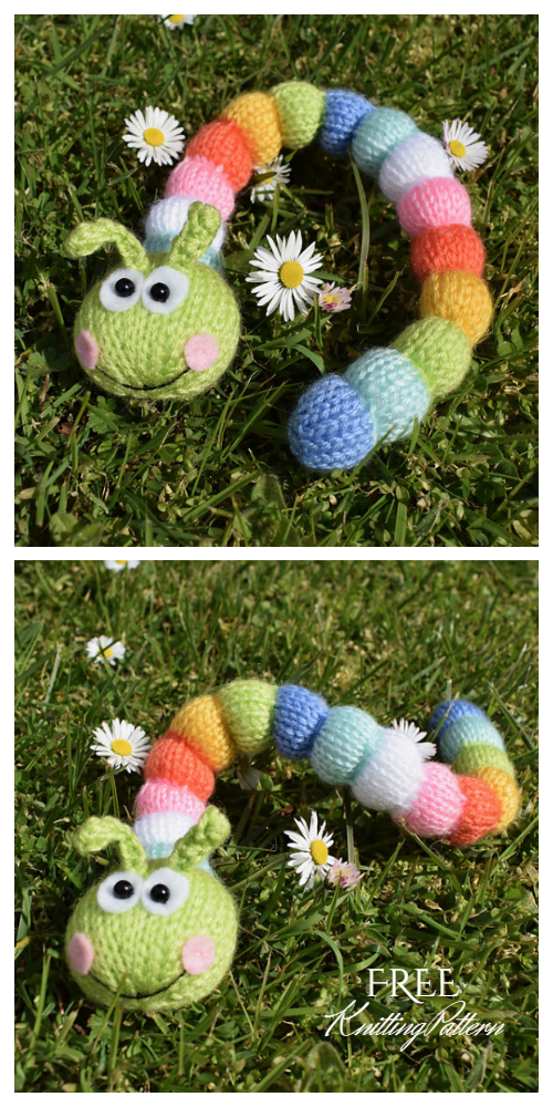Knit Rainbow Caterpillar Free Knitting Pattern