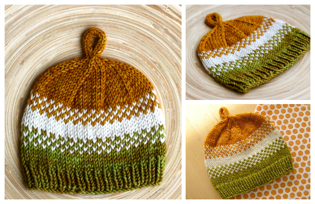 Golden Pear Baby Beanie Hat Free Knitting Pattern