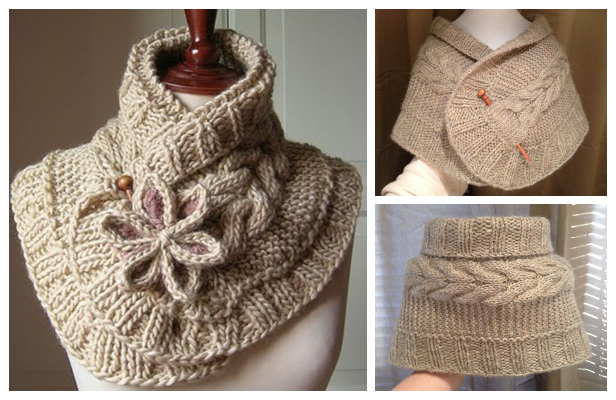 Knit Flower Cable Scarf Cowl Free Knitting Patterns