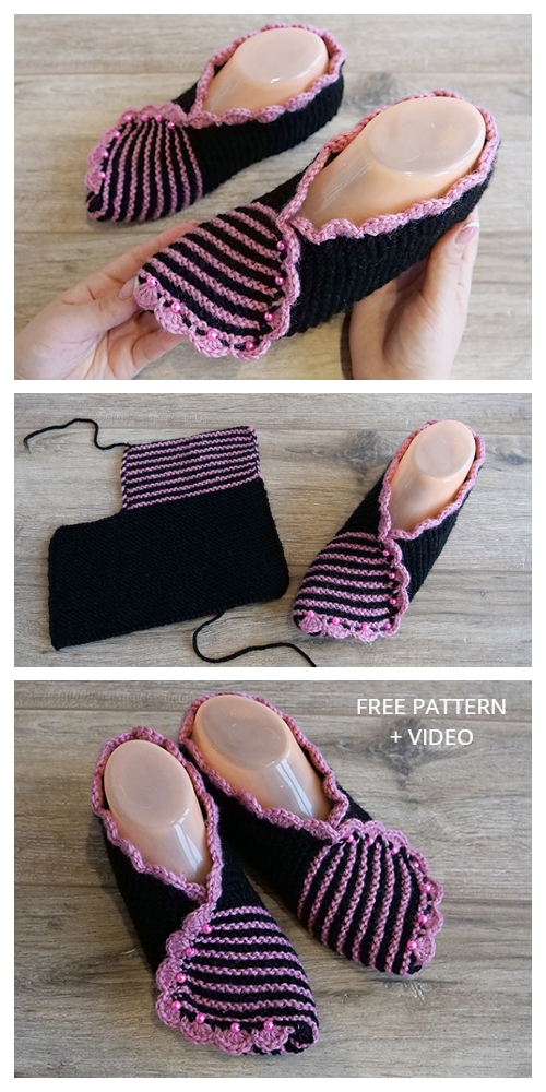 Knit One Piece Slippers Free Knitting Pattern + Video